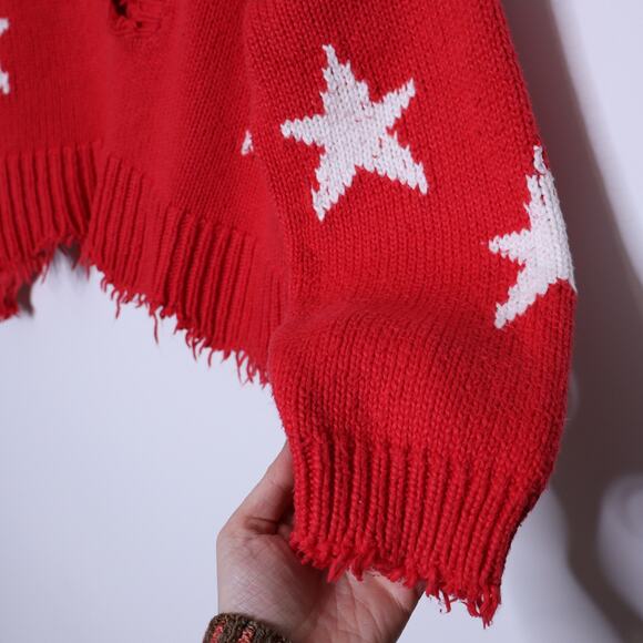 WILDFOX Couture Stars Palmetto Sweater Scarlet Red Oversize Distressed Women's M - Picture 6 of 14